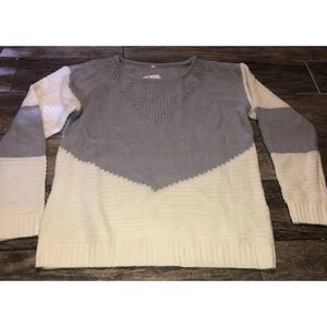 Shermie Womens Long‎ Sleeve Crew Neck Pullover Sweater Gray White Sz Medium